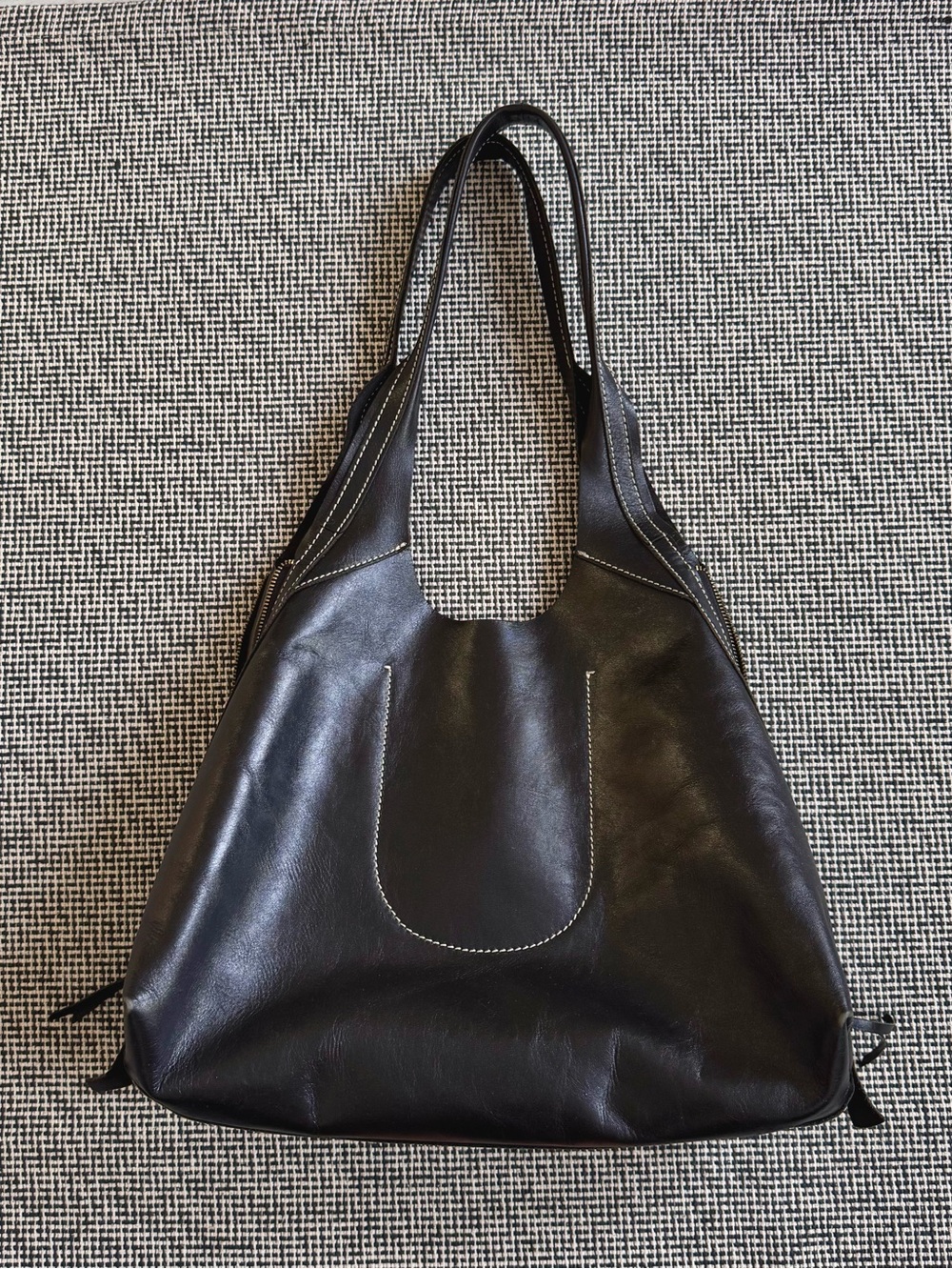 vintage hobo leather shoulder bag leather tote 90s y2k contrast stitching